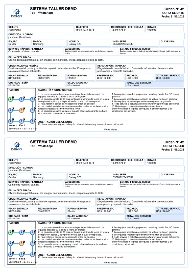 Comprobante PDF real de Sistema Taller