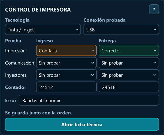 Control real de Impresoras: pruebas de ingreso y entrega