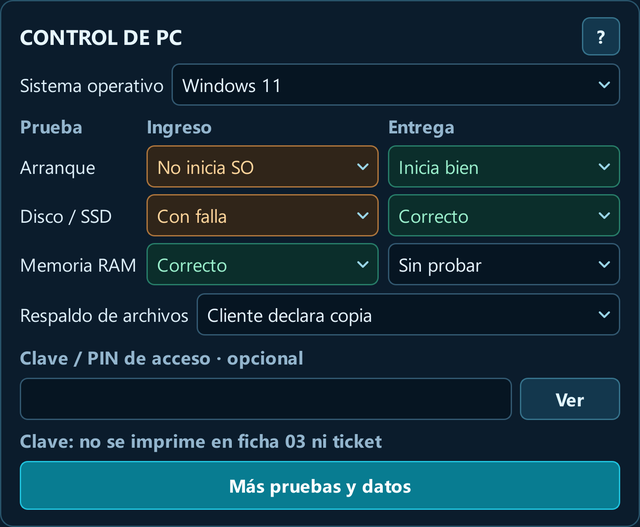 Control real de PC y notebooks: pruebas de ingreso y entrega
